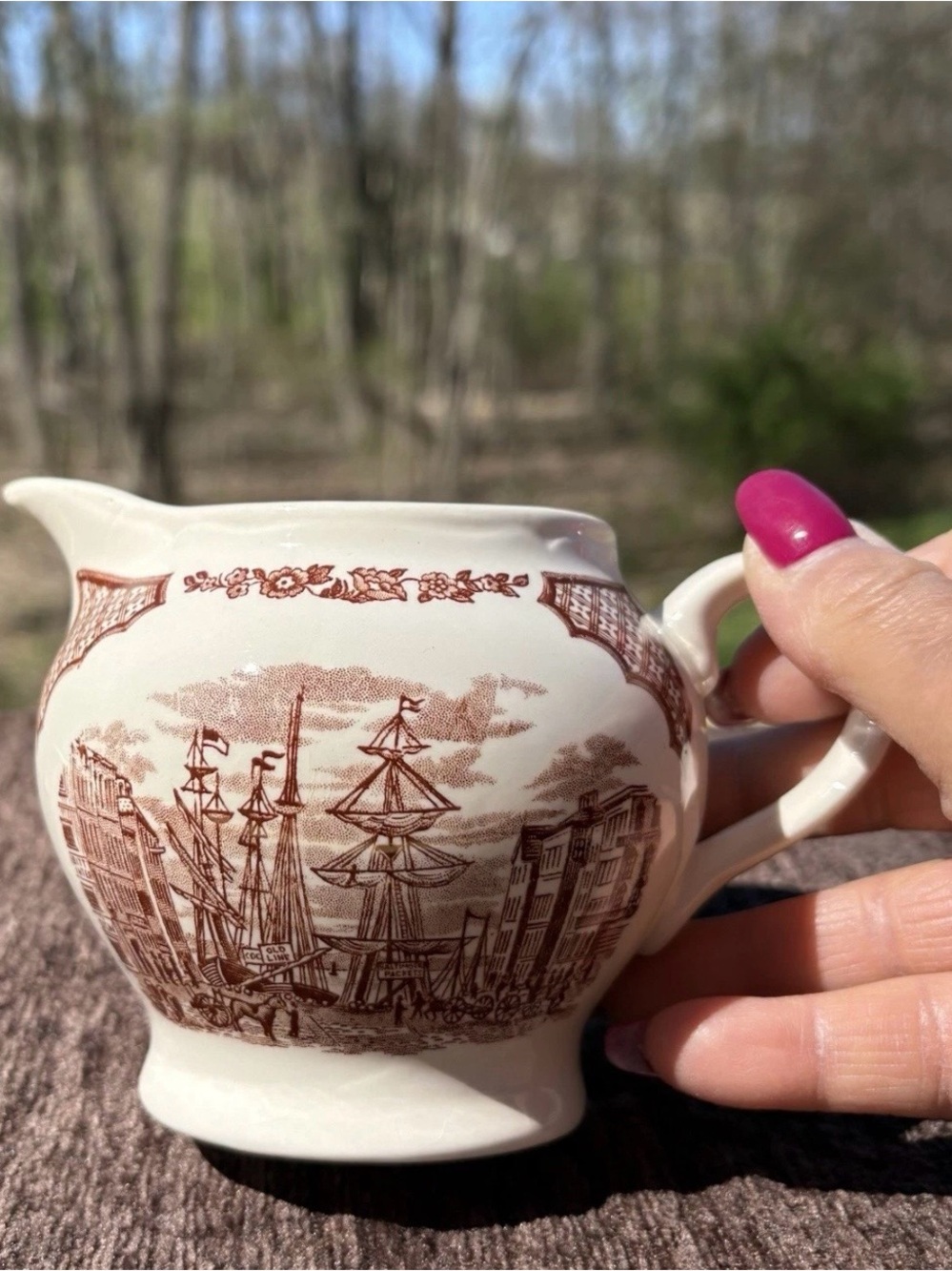 Vintage Ship Transferware Creamer - Brown on Cream Alfred Meakin Fair Winds